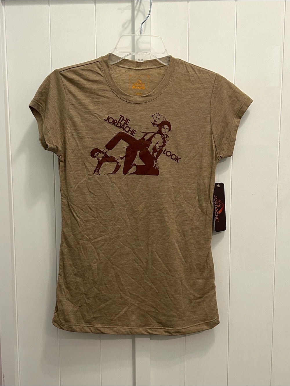 Jordache Tan Short Sleeve Tee with Burgundy Graphic ORIGINAL JORDACHE LOGO